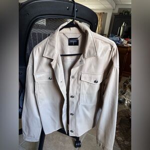 Tahari Beige Leather Shirt Jacket